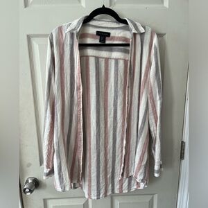 Muted red and blue striped button down